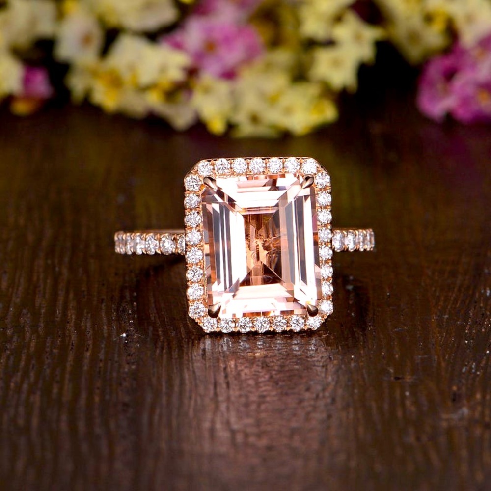 Emerald cut champagne sapphire rose gold ring